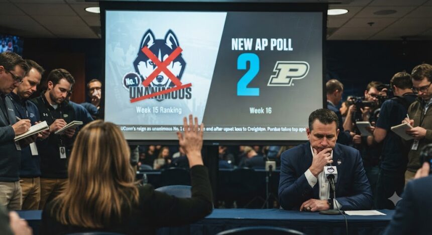 Uconn lost their unanimous no. 1 ranking status